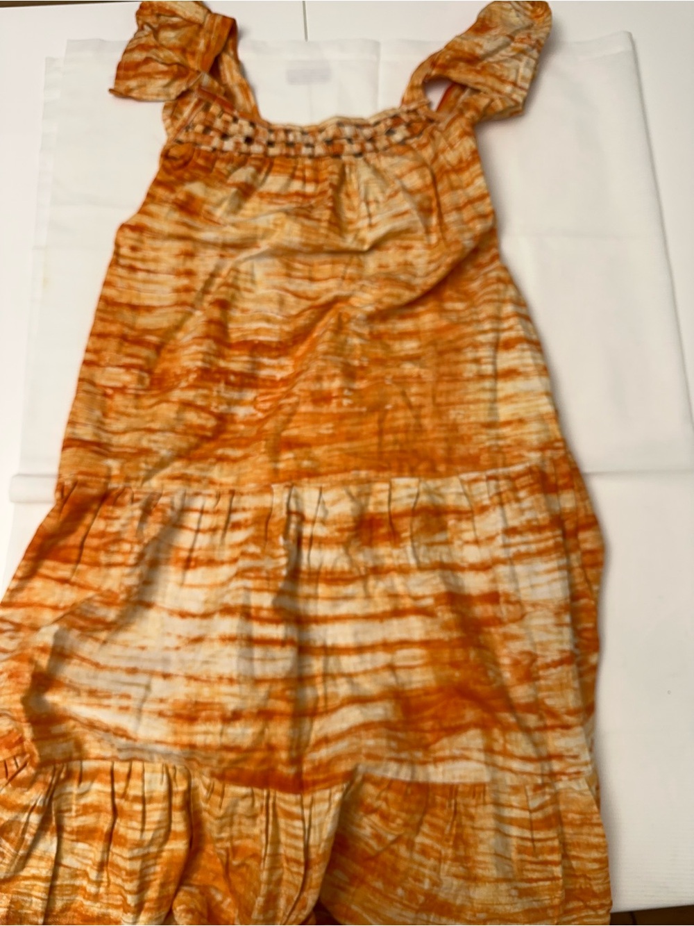 Boho Prairie SundressRust Tie Dye Linen Look Midi Dress Cottagecore  Cowgirl - Picture 3 of 7